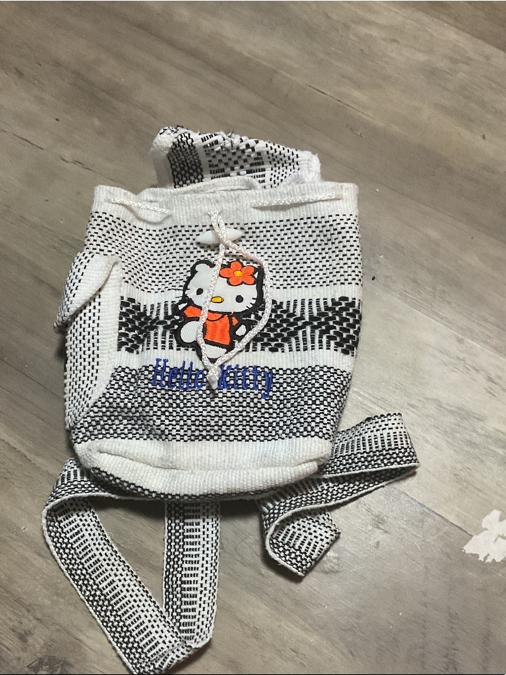 Hello Kitty White and Black Kids Woven Backpack with Orange Accent